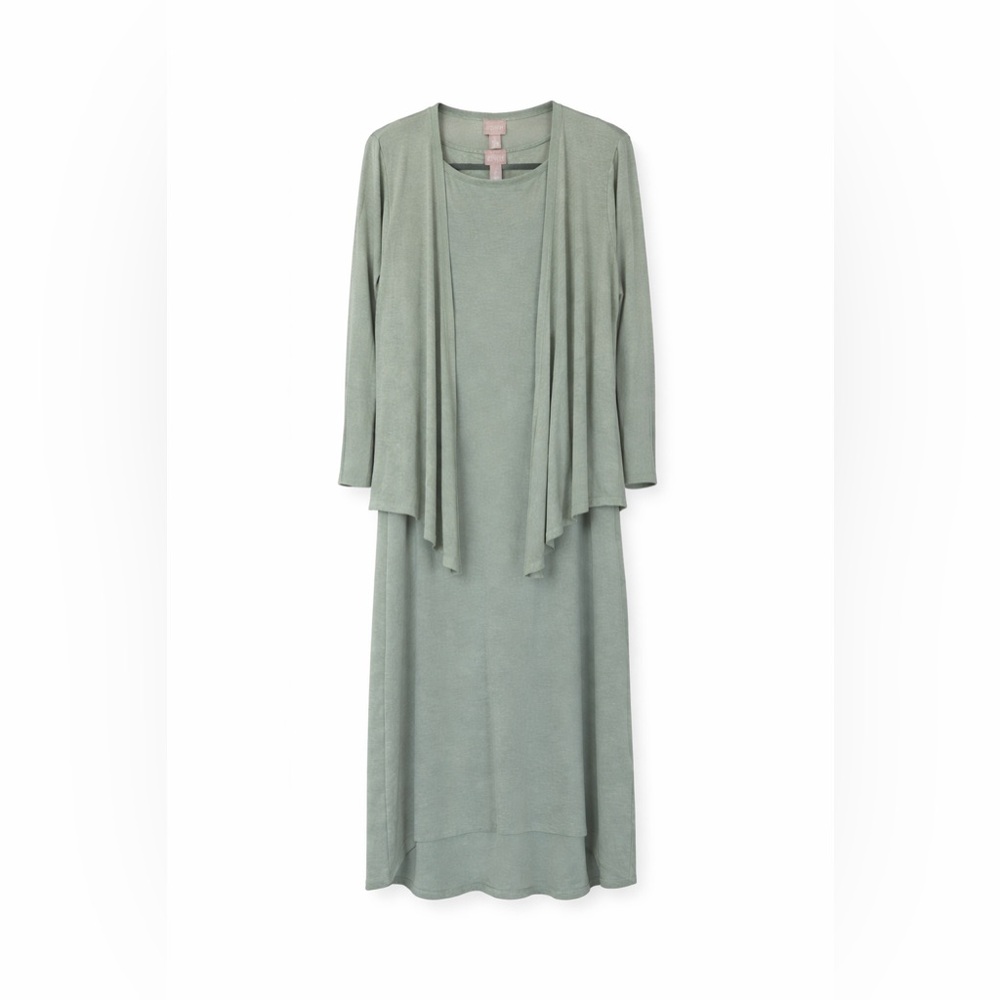 Chico’s Sage Green Maxi Dress & Matching Cardigan Set Size 2 (L)
